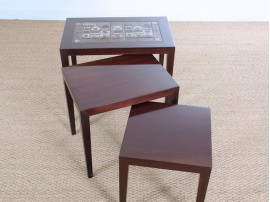 Danish mid-century modern nesting tables in mahogany and ceramic by Severin Hansen