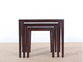 Danish mid-century modern nesting tables in mahogany and ceramic by Severin Hansen