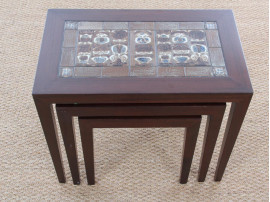 Danish mid-century modern nesting tables in mahogany and ceramic by Severin Hansen