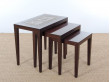 Danish mid-century modern nesting tables in mahogany and ceramic by Severin Hansen