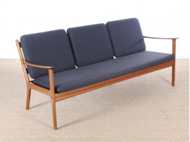 Banquette scandinave 3 places en acajou blond.