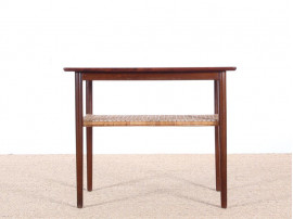 Danish mid-century modern side table in Rio rosewood and cane