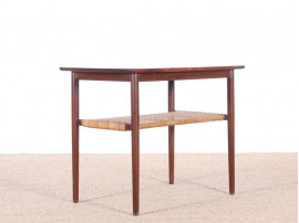 Danish mid-century modern side table in Rio rosewood and cane