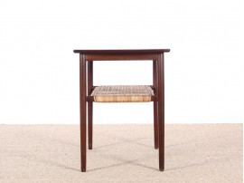 Danish mid-century modern side table in Rio rosewood and cane