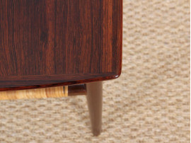 Danish mid-century modern side table in Rio rosewood and cane