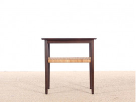 Danish mid-century modern side table in Rio rosewood and cane