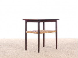 Danish mid-century modern side table in Rio rosewood and cane