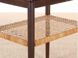 Danish mid-century modern side table in Rio rosewood and cane