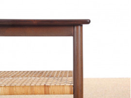 Danish mid-century modern side table in Rio rosewood and cane