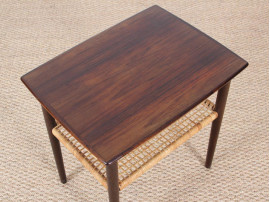 Danish mid-century modern side table in Rio rosewood and cane