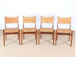 Danish mid-century set of 4 dining chairs in teak and cane, Aksel Bender Madsen style