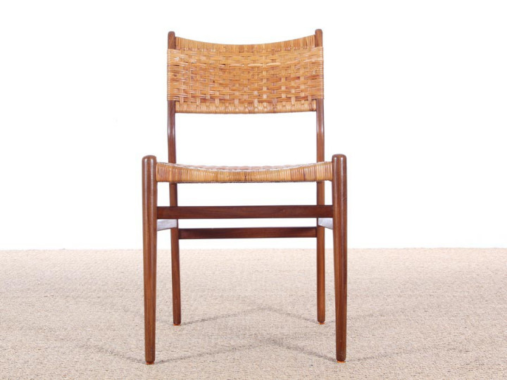 Danish mid-century set of 4 dining chairs in teak and cane, Aksel Bender Madsen style