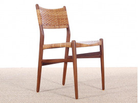 Danish mid-century set of 4 dining chairs in teak and cane, Aksel Bender Madsen style