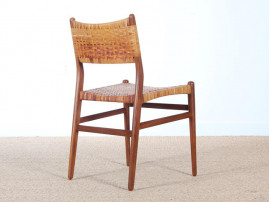 Danish mid-century set of 4 dining chairs in teak and cane, Aksel Bender Madsen style