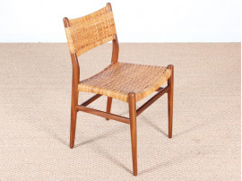 Danish mid-century set of 4 dining chairs in teak and cane, Aksel Bender Madsen style