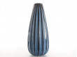 Céramique scandinave, grand vase  bleu cannelé