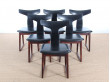 Suite de 6 chaises scandinaves  en skai et palissandre de Rio