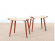 Paire de tabourets scandinaves en teck et cannage