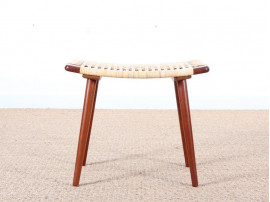 Paire de tabourets scandinaves en teck et cannage