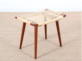 Paire de tabourets scandinaves en teck et cannage