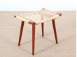 Paire de tabourets scandinaves en teck et cannage