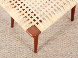 Paire de tabourets scandinaves en teck et cannage