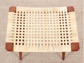 Paire de tabourets scandinaves en teck et cannage
