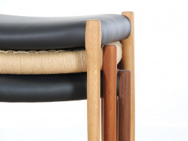 Scandinavian teak and leather stool  N° 80 by Niels Moller