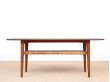 Table basse scandinave en teck, chêne et cannage