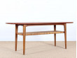 Table basse scandinave en teck, chêne et cannage