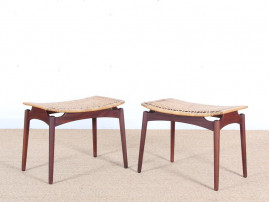 Scandinavian teak and cane stool