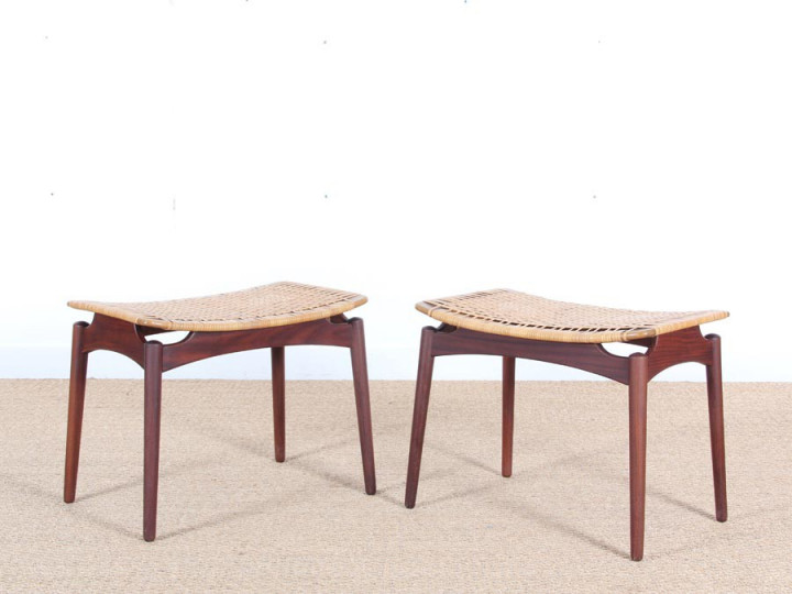 Scandinavian teak and cane stool