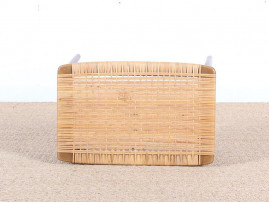 tabouret scandinave en teck et cannage