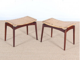 Scandinavian teak and cane stool