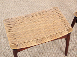 Scandinavian teak and cane stool