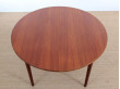 table ronde scandinave en teck 2 allonges, 4 à 8 pers.