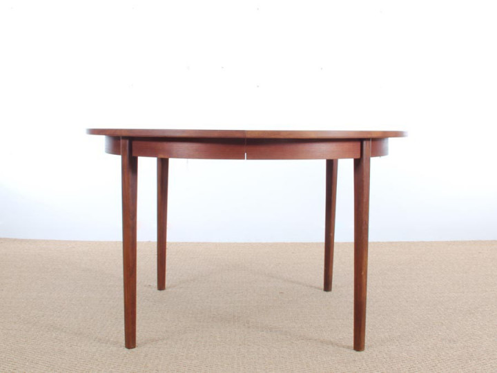 table ronde scandinave en teck 2 allonges, 4 à 8 pers.