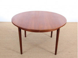 table ronde scandinave en teck 2 allonges, 4 à 8 pers.