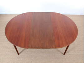 table ronde scandinave en teck 2 allonges, 4 à 8 pers.