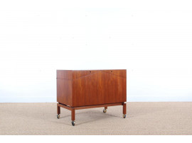 Mid century modern teak bar cube mounted on castors by Leif Alring