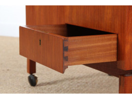 Mid century modern teak bar cube mounted on castors by Leif Alring