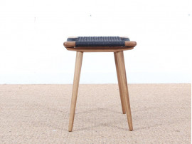 Mid-Century Modern  stool or ottoman in oak and natural paper cord