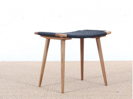 Mid-Century Modern  stool or ottoman in oak and natural paper cord