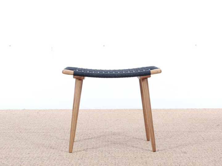 Mid-Century Modern  stool or ottoman in oak and natural paper cord