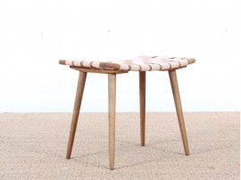 Mid-Century Modern  stool or ottoman in oak and leather