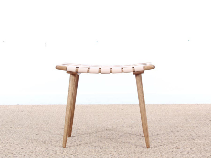 Mid-Century Modern  stool or ottoman in oak and leather