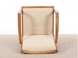Mid-Century  modern  pair of arm chairs in teak and alcantara by Jacob Berg