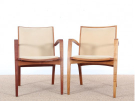 Mid-Century  modern  pair of arm chairs in teak and alcantara by Jacob Berg