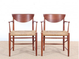 Mid-Century Modern Danish pair of armchairs in teck model 317 by Hvidt & Mølgaard Nielsen