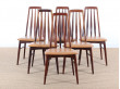 Mid-Century Modern Danish set of 6 chairs in Rio rosewood model Eva by Niels Kofoed 